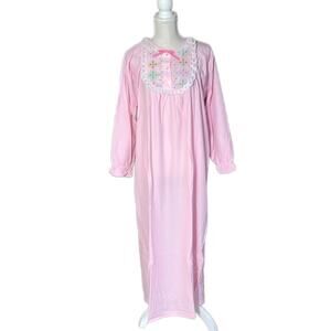 Vintage 60s Single Stitch Brushed Knit Floral Embroidered Nightgown